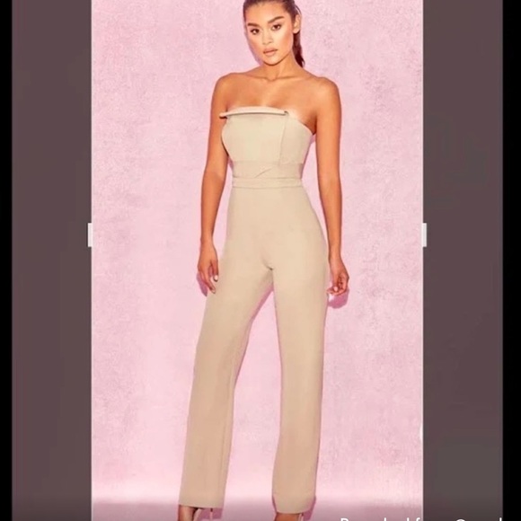 House of CB Pants - NWT House of CB Alga Strapless Tan Jumpsuit Medium